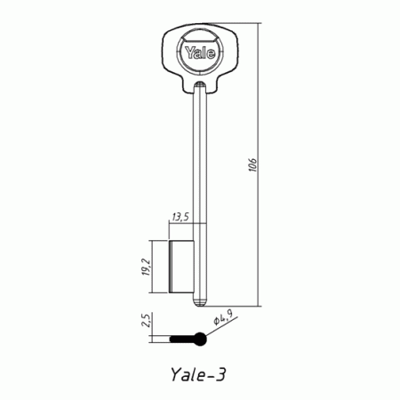YALE-3 (106x19.2х13.5х2.5мм)(4.9мм) YALE  РФ