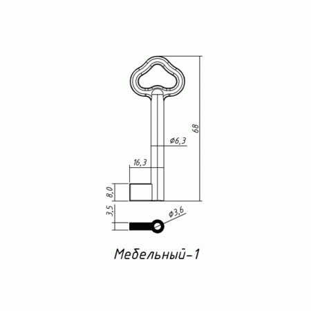 МЕБЕЛЬНЫЙ-1 (68х8x16.3х3.5мм)(6.3х3.6мм) (SSO1) МЕБЕЛЬНЫЙ  РФ